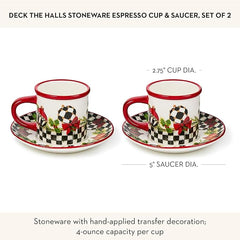 Set of 2 Stoneware Espresso Cup and Saucer, Cute Coffee Cups
