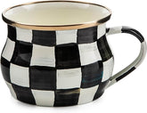 Enamel Teacup, Unique Coffee and Tea Mug, Enamel Cup for Hot Tea, 10 Ounces, Black-and-White Courtly Check