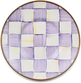 Enamel Saucer, Small Coffee and Teacup Saucer, Purple-and White Violet Check