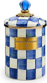Medium Enamel Canister, Kitchen Storage Container for Flour and Sugar, 1.42 Liters, Blue-and-White Royal Check