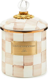 Small Enamel Canister, Kitchen Storage Container with Lid, Brown-and-White Mocha Check