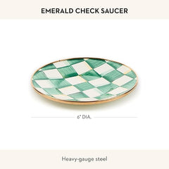 Enamel Saucer, Small Coffee and Teacup Saucer, Green-and-White Emerald Check