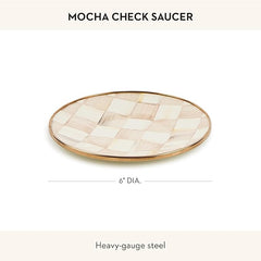 Enamel Saucer, Small Coffee and Tea Cup Saucer, Brown-and-White Mocha Check