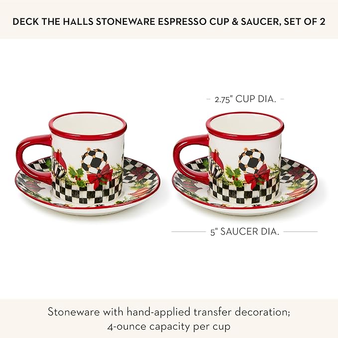 Set of 2 Stoneware Espresso Cup and Saucer, Cute Coffee Cups