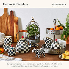 Enamel Creamer and Sugar-Bowl Set, Cream Dispenser and Sugar Holder, Unique Kitchen Decor, Black-and-White Courtly Check